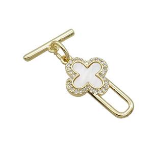 Copper Toggle Clasp Pave Shell Unfade 18K Gold Plated, approx 14-23mm, 16mm