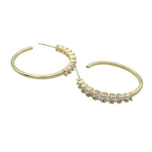 Copper Stud Earring Pave Zircon Gold Plated, approx 3.5-4.5mm, 30mm dia