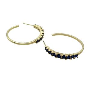 Copper Stud Earring Pave Darkblue Zircon Gold Plated, approx 3.5-4.5mm, 30mm dia