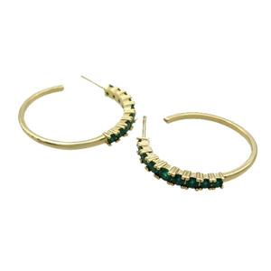 Copper Stud Earring Pave Darkgreen Zircon Gold Plated, approx 3.5-4.5mm, 30mm dia