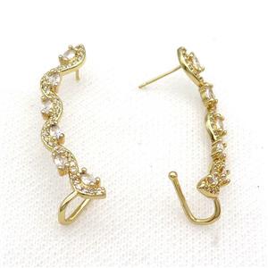 Copper Clip Earring Pave Zircon Gold Plated, approx 12-50mm