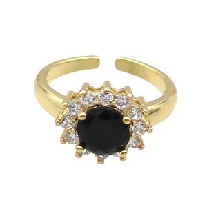 Copper Ring Pave Zircon Black Crystal Gold Plated, approx 12mm, 18mm dia