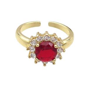 Copper Ring Pave Zircon Red Crystal Gold Plated, approx 12mm, 18mm dia