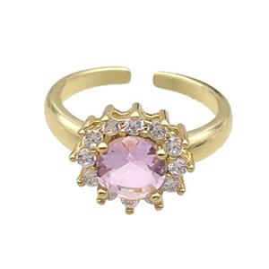 Copper Ring Pave Zircon Pink Crystal Gold Plated, approx 12mm, 18mm dia
