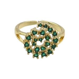 Copper Ring Rebirth Pave Green Zircon Adjustable Gold Plated, approx 13-16mm, 18mm dia