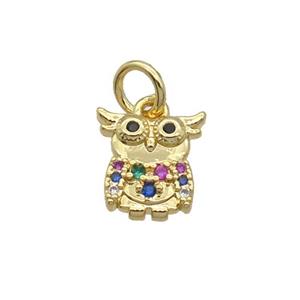 Copper Owl Pendant Pave Zircon Bird Gold Plated, approx 9mm
