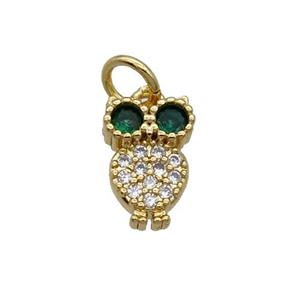 Copper Owl Pendant Pave Zircon Bird Gold Plated, approx 7-10mm
