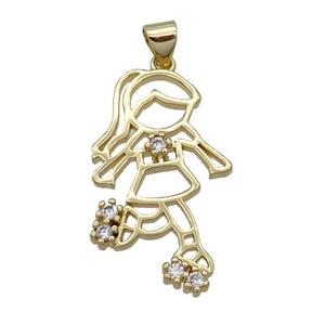 Copper Girl Kid Pendant Pave Zircon Dancing Gold Plated, approx 17-28mm