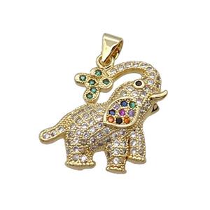 Copper Elephant Pendant Pave Zircon Gold Plated, approx 20-21mm