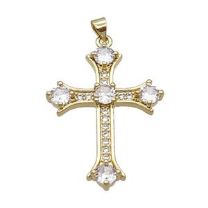 Copper Cross Pendant Pave Zircon Gold Plated, approx 27-37mm