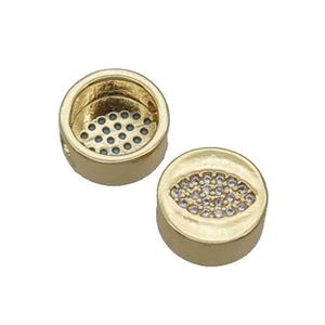 Copper Button Beads Pave Zircon Eye Gold Plated, approx 11mm dia