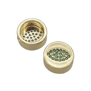 Copper Button Beads Pave Green Zircon Eye Gold Plated, approx 11mm dia