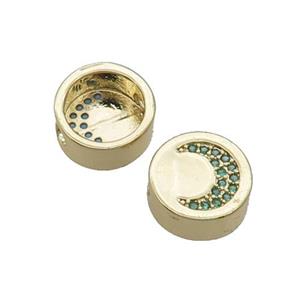 Copper Button Beads Pave Green Zircon Moon Gold Plated, approx 11mm dia