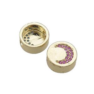 Copper Button Beads Pave Hotpink Zircon Moon Gold Plated, approx 11mm dia