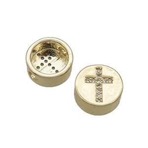 Copper Button Beads Pave Zircon Cross Gold Plated, approx 11mm dia