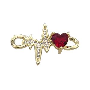 Copper Cardiogram Heart Connector Pave Zircon Red Gold Plated, approx 18-30mm