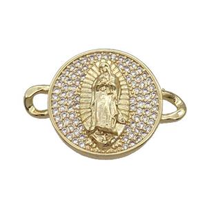 Copper Circle Jesus Connector Pave Zircon Gold Plated, approx 21mm