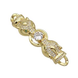 Copper Leopard Connector Pave Zircon Gold Plated, approx 10.5-45mm