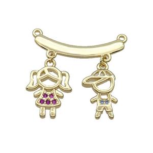 Copper Kids Pendant Pave Zircon Gold Plated, approx 10-16mm, 13-16mm, 28mm