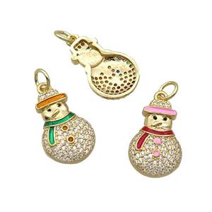 Copper Christmas Snowman Pendant Pave Zircon Enamel Gold Plated Mix, approx 11.5-17.5mm