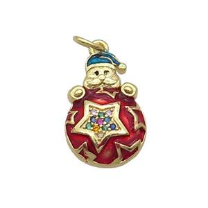 Copper Santa Claus Pendant Pave Zircon Red Enamel Gold Plated, approx 12.5-18mm