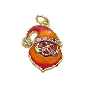 Copper Santa Claus Pendant Pave Zircon Red Enamel Gold Plated, approx 15.5-17.5mm