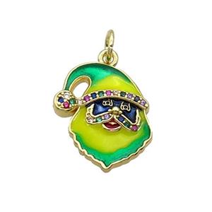 Copper Santa Claus Pendant Pave Zircon Yellowgreen Enamel Gold Plated, approx 15.5-17.5mm