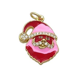 Copper Santa Claus Pendant Pave Zircon Pinkred Enamel Gold Plated, approx 15.5-17.5mm