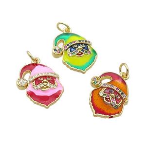 Copper Santa Claus Pendant Pave Zircon Enamel Gold Plated Mixed, approx 15.5-17.5mm