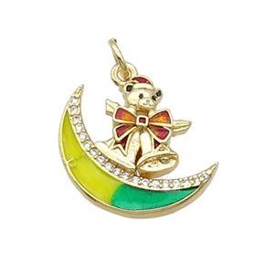 Copper Moon Pendant Pave Zircon Yellowgreen Enamel Mouse Gold Plated, approx 18mm