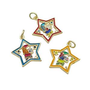 Copper Santa Claus Pendant Pave Zircon Enamel Star Gold Plated Mixed, approx 18mm