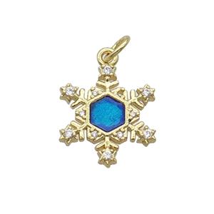 Copper Snowflake Pendant Pave Zircon Blue Enamel Gold Plated, approx 16mm