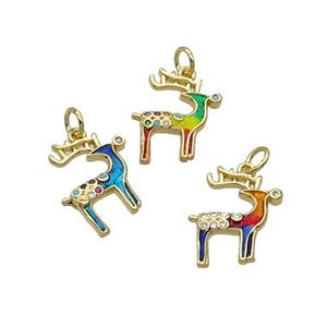 Copper Reindeer Pendant Pave Zircon Enamel Gold Plated Mixed, approx 14-15mm