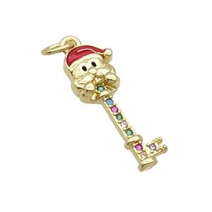 Copper Key Santa Claus Pendant Pave Zircon Red Enamel Gold Plated, approx 8-21mm