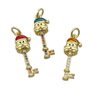 Copper Key Santa Claus Pendant Pave Zircon Enamel Gold Plated Mixed, approx 8-21mm
