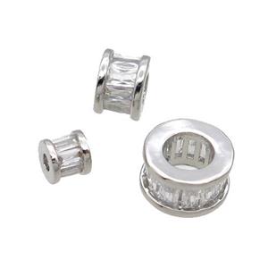 Copper Heishi Spacer Beads Pave Zircon Platinum Plated, approx 6mm, 2.8mm hole