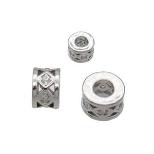 Copper Heishi Beads Pave Zircon Platinum Plated, approx 4mm