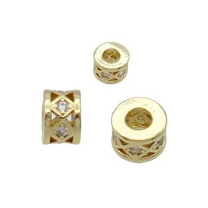 Copper Heishi Beads Pave Zircon Gold Plated, approx 4mm