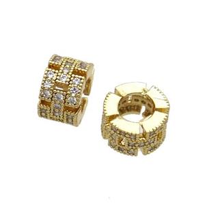 Copper Heishi Beads Pave Zircon Large Hole Gold Plated, approx 8mm, 4mm hole