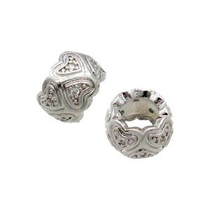 Copper Rondelle Beads Pave Zircon Large Hole Platinum Plated, approx 10mm, 5mm hole