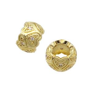 Copper Rondelle Beads Pave Zircon Large Hole Gold Plated, approx 10mm, 5mm hole