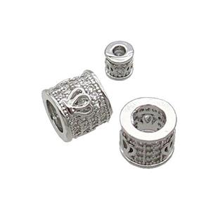 Copper Tube Beads Pave Zircon Large Hole Platinum Plated, approx 8mm, 4mm hole