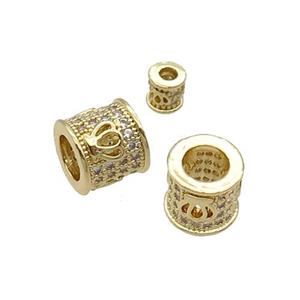 Copper Tube Beads Pave Zircon Large Hole Gold Plated, approx 4mm