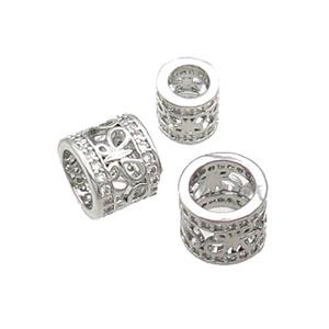 Copper Tube Beads Pave Zircon Large Hole Platinum Plated, approx 8mm, 4mm hole