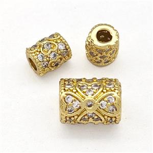 Copper Tube Beads Pave Zircon Gold Plated, approx 4x6mm