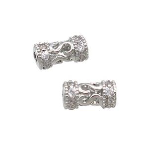 Copper Tube Beads Pave Zircon Platinum Plated, approx 4-8mm