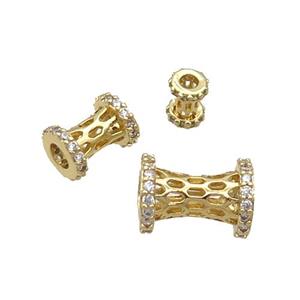 Copper Tube Beads Pave Zircon Gold Plated, approx 8.5-12mm