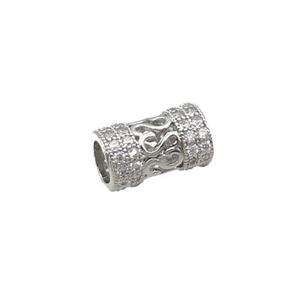 Copper Tube Beads Pave Zircon Large Hole Platinum Plated, approx 8.5-13.5mm, 5mm hole