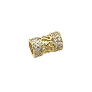 Copper Tube Beads Pave Zircon Large Hole Gold Plated, approx 8.5-13.5mm, 5mm hole