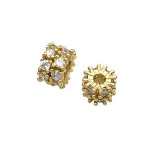 Copper Heishi Beads Pave Zircon Gold Plated, approx 7mm